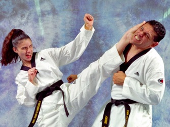 Karate kick landing on opponent's chin